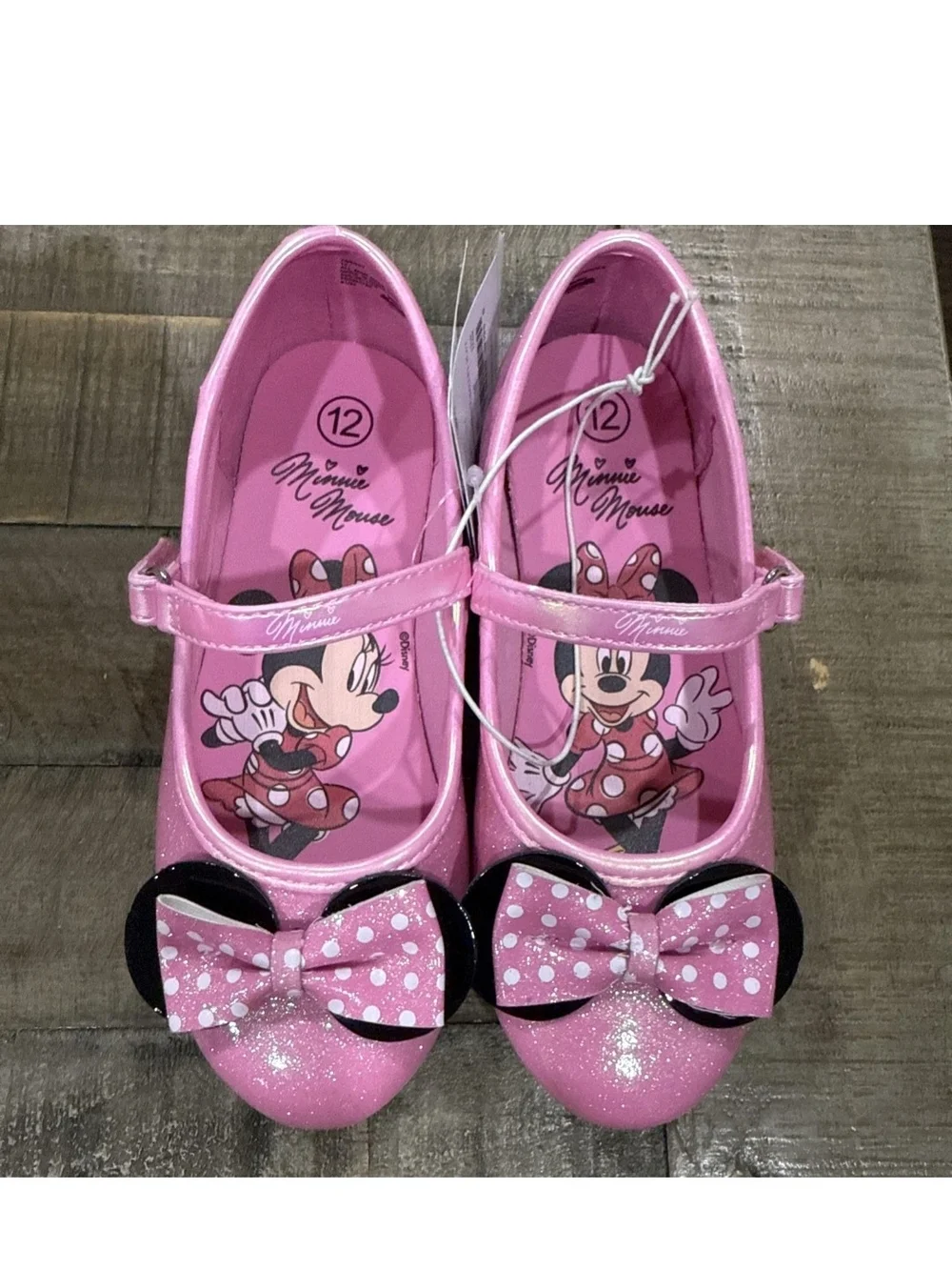 Girls' Pink Minnie Mouse Glitter Mary Jane Shoes with Bow